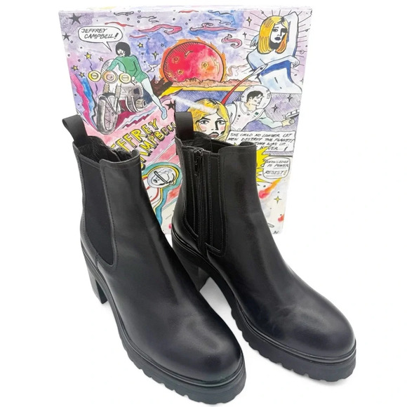 Jeffrey Campbell Platform Lug Sole Chelsea Leather Ankle Boots in Black Size 10 - Picture 9 of 9